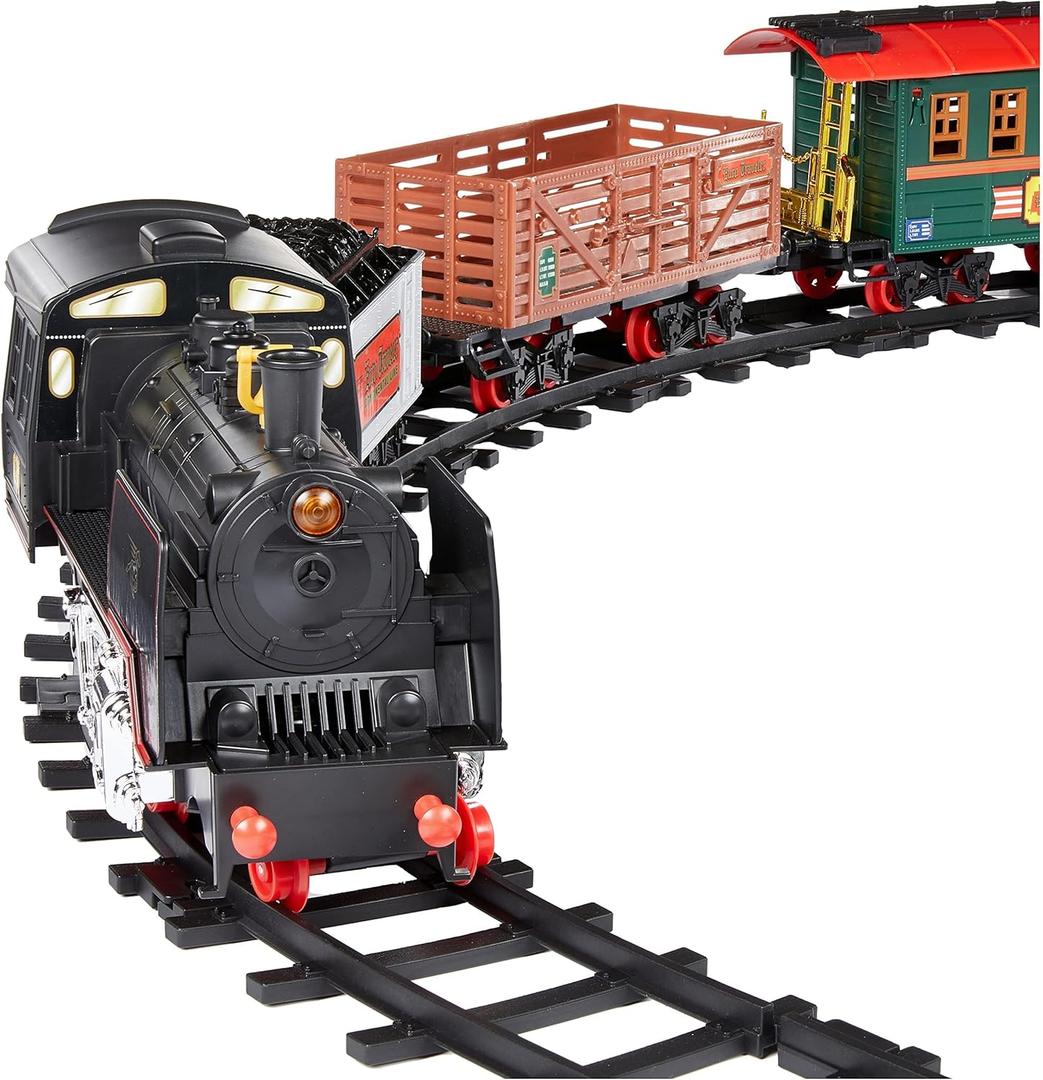 Amazon Basics Remote Control Steam Engine Hobby Train Set with Tender and Gondola and Caboose, working light and realistic sounds Age 3 or up Perfect for Kids, Multicolor