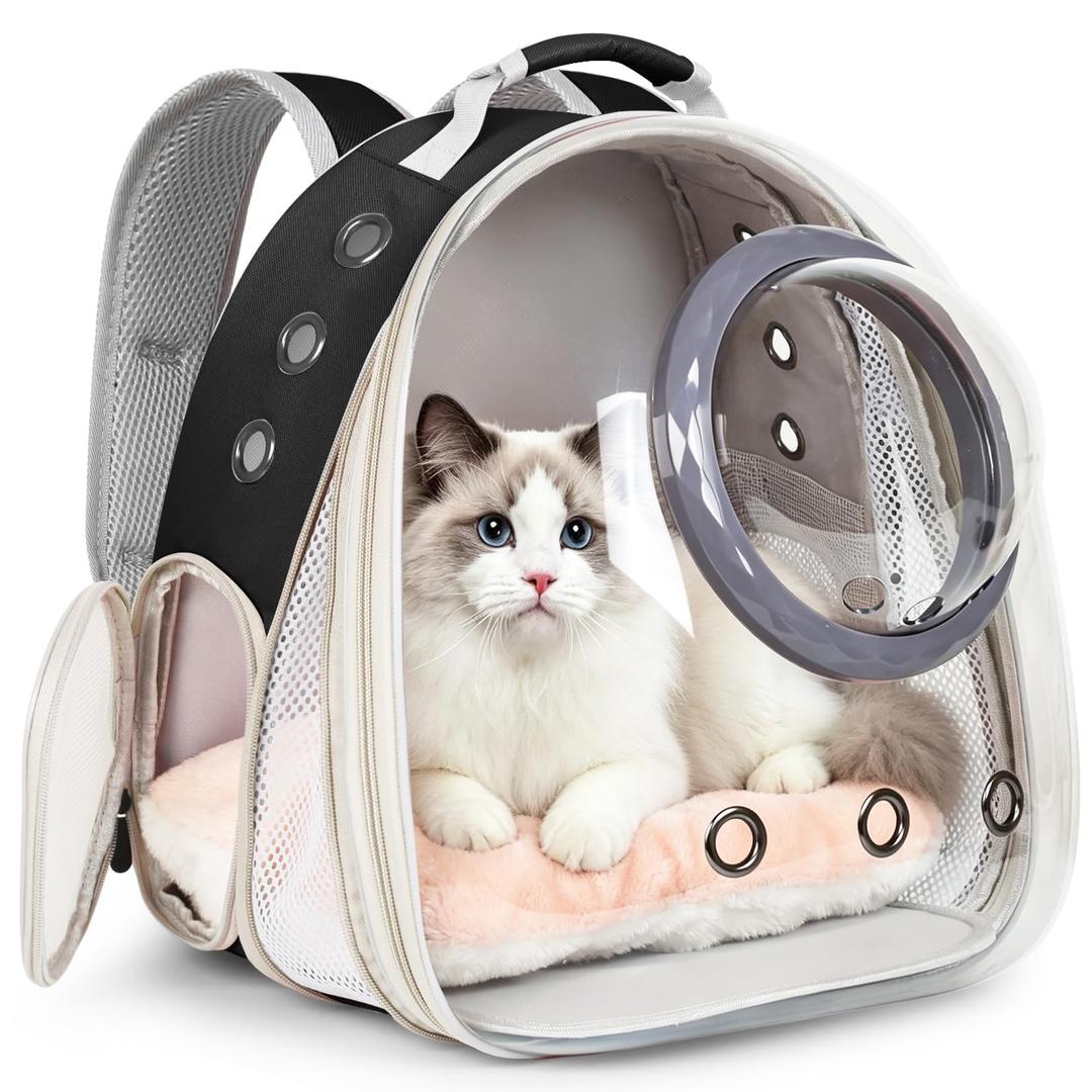 Front Extension Cat Backpack Carrier, Pet Travel Backpack for Kitten and Small Dogs, Clear Bubble Window Space Capsule Astronaut Liked Portable Vet Visit Book Bag Airline Approved