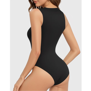 MANGOPOP Sleeveless Bodysuits for Women Crew Neck Tank Top Body Suit Basic Slim Fit Bodysuit Tops Color: Black, Size XL
