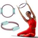 Gaiam Pilates Ring Fitness Circle - Lightweight & Durable Foam Padded Handles, Flexible Resistance Exercise Equipment for Toning Arms, Thighs/Legs & Core (12", Dusty Pink/Seafoam)