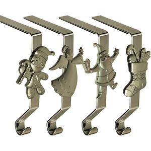 Christmas Stocking Holder for Mantle Set of 4, Reusable Christmas Stocking Hooks, No-Damage Xmas Hanger for Fireplace mantle Grip Stand Christmas Decoration Ornaments Hanging Sliver Shelf Floor (Bronze)