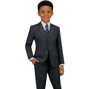 Boys' Formal Suit Set Adjustable Waist Suits for Boy Toddler Wedding Ring Bearer Dress Clothes Dark Grey 5pc, 10Years