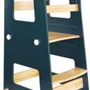 WOOD CITY Kitchen Step Stool - Safe Montessori Standing Tower for Kids with Safety Rail, Height Adjustable Toddler Ideal Helper for Learning New Skills, Anti-Slip Protection for Bathroom - Deep Blue