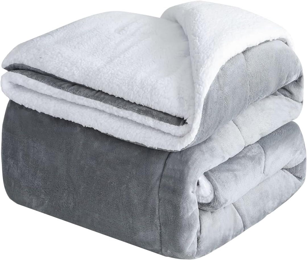 CHOSHOME Sherpa Fleece Blanket- Thick Warm Blanket for Winter, Soft Fuzzy Plush Blanket for Bed, Couch, Travel (Grey, King 90" x 108")
