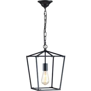 ANJIADENGSHI Vintage Lantern Pendant Light Lantern Iron 1 E26 Bulbs Farmhouse Black Chandelier Metal Cage Pendant Light for Kitchen Island Entryway Dining Room Hallway(Bulbs Not Included)