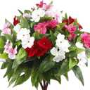 4 Pcs Artificial Impatiens Flowers for Outdoors Faux Impatiens Bushes Multicolor Silk Flowers Greenery Artificial Impatiens Bouquet for Patio Lawn Garden Pot Hanging Basket Porch Decoration