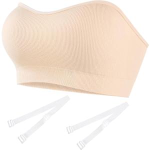 Finduself Strapless Bras for Women Non-Slip Padded Bandeau Bra Wireless Tube Top Bra Including Clear Straps M