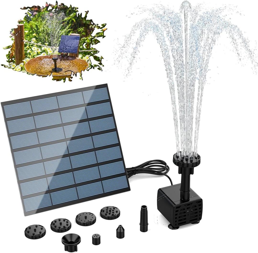 AISITIN DIY Solar Water Pump Kit for Water Feature Outdoor, Solar Powered Water Fountain Pump with 6 Nozzles for Bird Bath, Ponds, Garden, Fish Tank (1.5W)