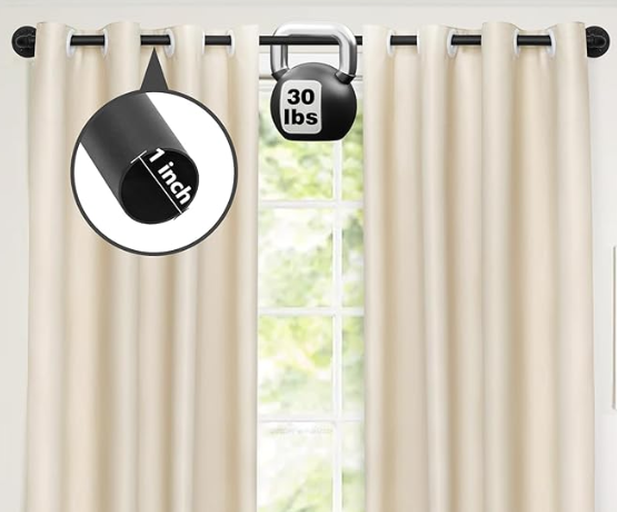 Refrze Curtain Rods for Windows 48 to 84 Inch, 1"Black Curtain Rod Industrial Wrap Around,Adjustable Heavy Duty Blackout Curtain Rods for Ceiling,Bedroom,Outdoor Patio