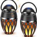 2 Pack Outdoor Bluetooth Speakers,Wireless Speaker with LED Flame Speaker BT 5.0,Waterproof Torch Lantern for Patio Pool Party,Gifts for Women Men (Black)