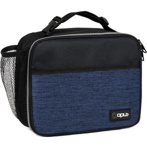 opux Insulated Lunch Bag Kids, Lunch Box for School Boy Girl, Leakproof Small Reusable Compact Soft Mini Cooler Bag, Toddler Small Lunch Boxes Kit Pail with Front Side Pockets (Navy) (One Size)