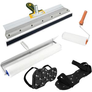 Self-Leveling DIY Tool Kit,Including Stainless Steel Scraper Self-Leveling Rake,Floor Construction Roller Nail Shoes,Epoxy Floor Paint Tools (Orange)