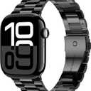 iiteeology Lightweight Stainless Steel Band Designed for Apple Watch Ultra 3 & Ultra 2, Series 1-11, 46mm, 45mm, 44mm, 42mm, Replacement iWatch Bands for Men & Women,Jet Black