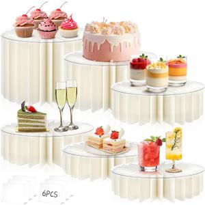 6Pcs Buffet Risers Food Risers for Table Cylinder Display Stand Tall Cake Stands Foldable Cardboard Cupcake Stand Dessert Table Display Set for Party Birthday Wedding Decoration (White)