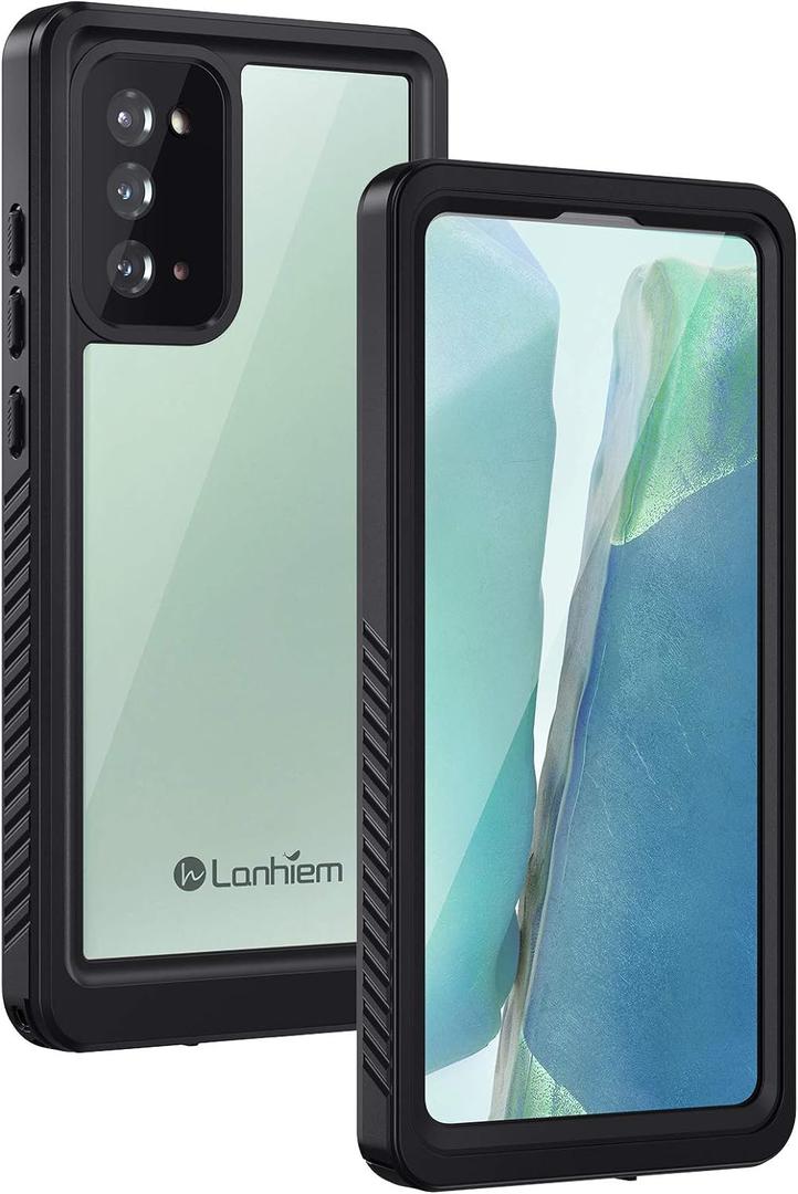 Lanhiem Galaxy Note 20 Case, Built-in Screen Protector with Fingerprint Film Waterproof Dustproof Case, Full Body Heavy Duty Protective Cover for Samsung Galaxy Note 20 6.7 inch (Black/Clear)