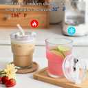 13oz Glass Tumbler with Lids and Straws Ribbed Drinking Glasses Cup Leak Proof Iced Coffee Glass Set of 4 for Soda Smoothie Juice(Clear*4)