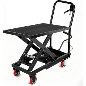 Hydraulic Lift Cart, 28.5" Height Double Scissor Table with 4 Wheels & Non-Slip Pad, Material Handling Platform (Black-330lbs-Single)