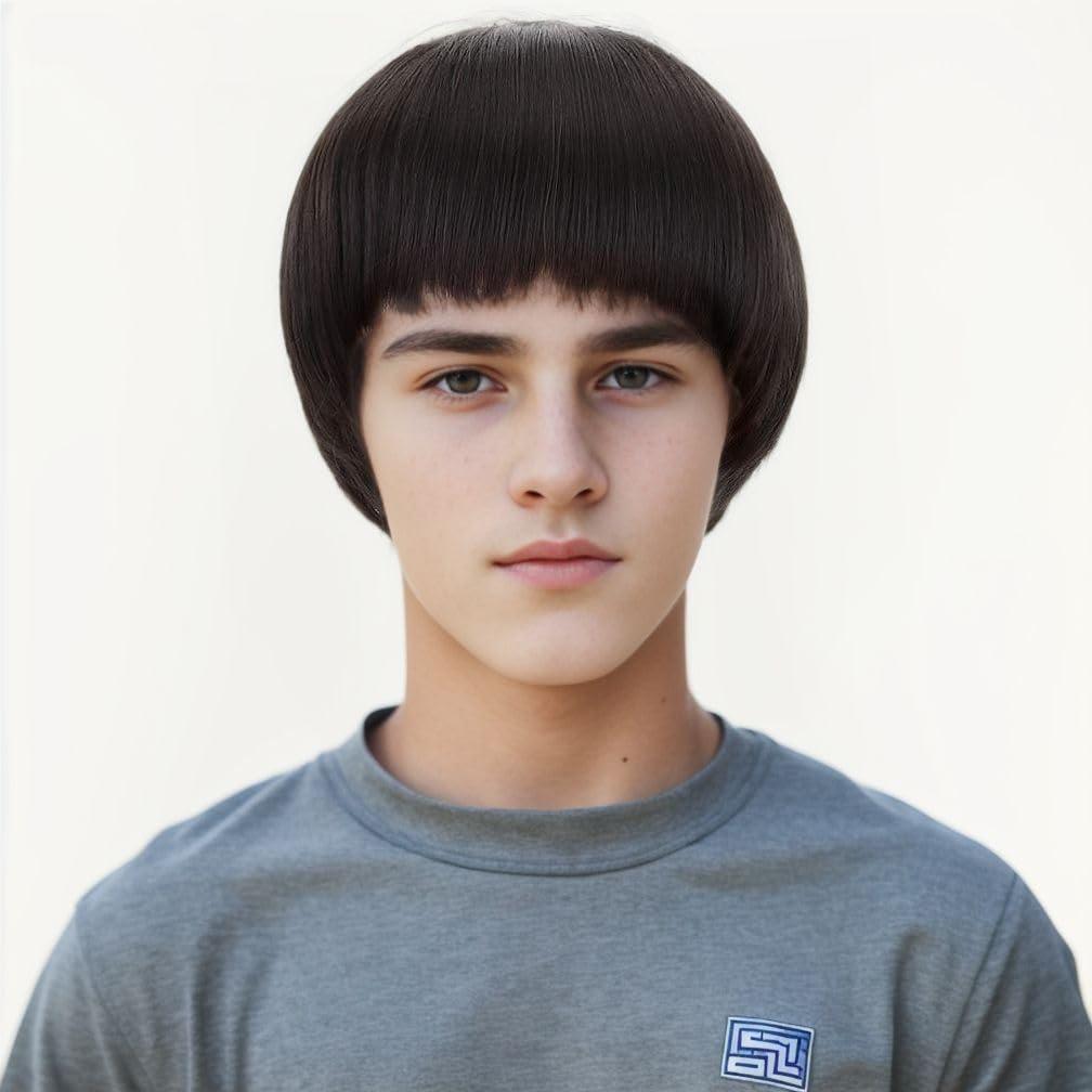 STYLER Short Black Cosplay Wig-1960s Men Synthetic Bowl Cut Mushroom Hair Anime Wigs for Daily use Halloween Christmas Costume Wig