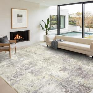 Washable Area Rug Living Room Rugs 8X10 - Neutral Modern Abstract Rugs Soft Carpet with Non Slip Backing for Under Dining Room Table, Bedroom, Home, Office, Brown Grey