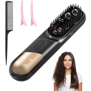 Go Brush Pro 2026 Straight Hair Brush 300 Million Negative ions Portable Cordless Straight Hair combsuitable for Women, 4-Temperature Fast Heating MCH Ceramic Coating is Smooth (Black)