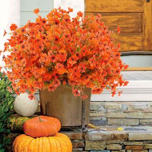 Rowfad 18 Pcs Artificial Mums Flowers Outdoor Plastic Fall Flowers Fake Mums Autumn Greenery Flower for Porch Window Box Farmhouse Thanksgiving Home Decor ((18, Orange)
