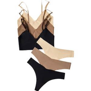 Women's 6 Pieces Bra and Panty Set Seamless No Show Matching Lingerie Set (Small, Multi 2)