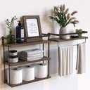 RICHER HOUSE 3+1 Tier Wall Mounted Floating Shelves Set of 2, Rustic Wood Wall Shelf with Metal Frame, Extra Storage Rack for Bathroom, Kitchen, Bedroom with Tissue Rack & Towel Bar - Rustic Brown