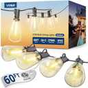 VIPAR Outdoor String Lights 60FT LED Patio Lights LED Waterproof with 26+2 Shatterproof ST38 Edison Bulbs, 2700K Connectable Outside Hanging Light for Porch, Garden, Backyard, Deck, Balcony, Decor