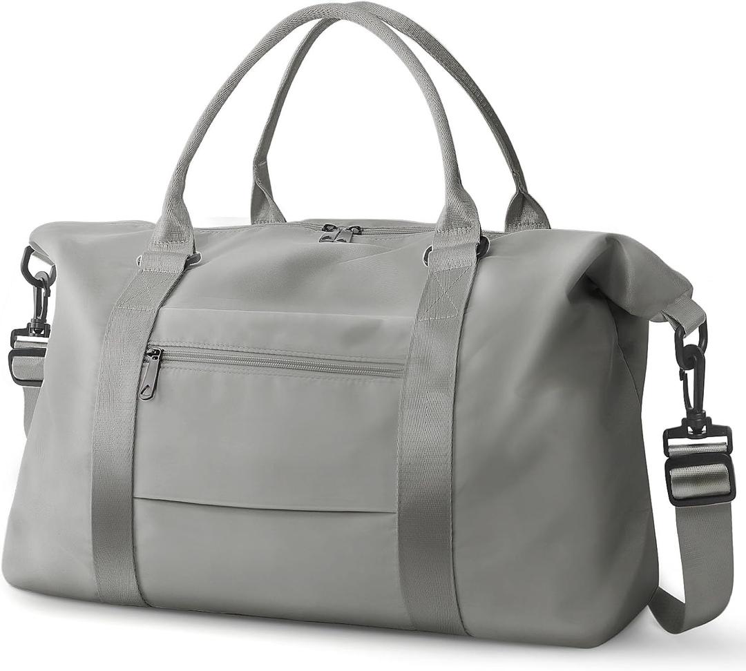 Travel Duffle Bag, Waterproof Weekender Bag Carry On Tote Bags for Women, Travel Essentials Sport Gym Bag for Men, Hospital Bag for Labor and Delivery, Overnight Bag Luggage Bag with Trolley Sleeve (Silver Gray)