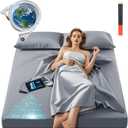 Grounding Sheets Queen Size, 20% Pure Silver Fiber + 80% Organic Cotton, Grounded Sheet Earth Connected Bedding Fitted Earth Sheets with Grounding Cord (Gray)