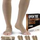 Doctor's Select 3 Pairs Copper Toeless Compression Socks Women & Men - 20-30 mmHg Open Toe, Knee High, Nude Compression Socks, Compression Sock for Women Nude, Tan (Large-X-Large)