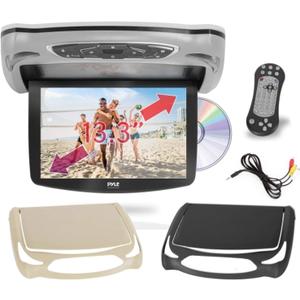Pyle Car Roof Mount DVD Player Monitor 13.3 inch Vehicle Flip Down Overhead Screen- HDMI SD USB Card Input with Built-in IR Transmitter for Wireless IR Headphone, 3 Style Colors - Pyle PLRD146
