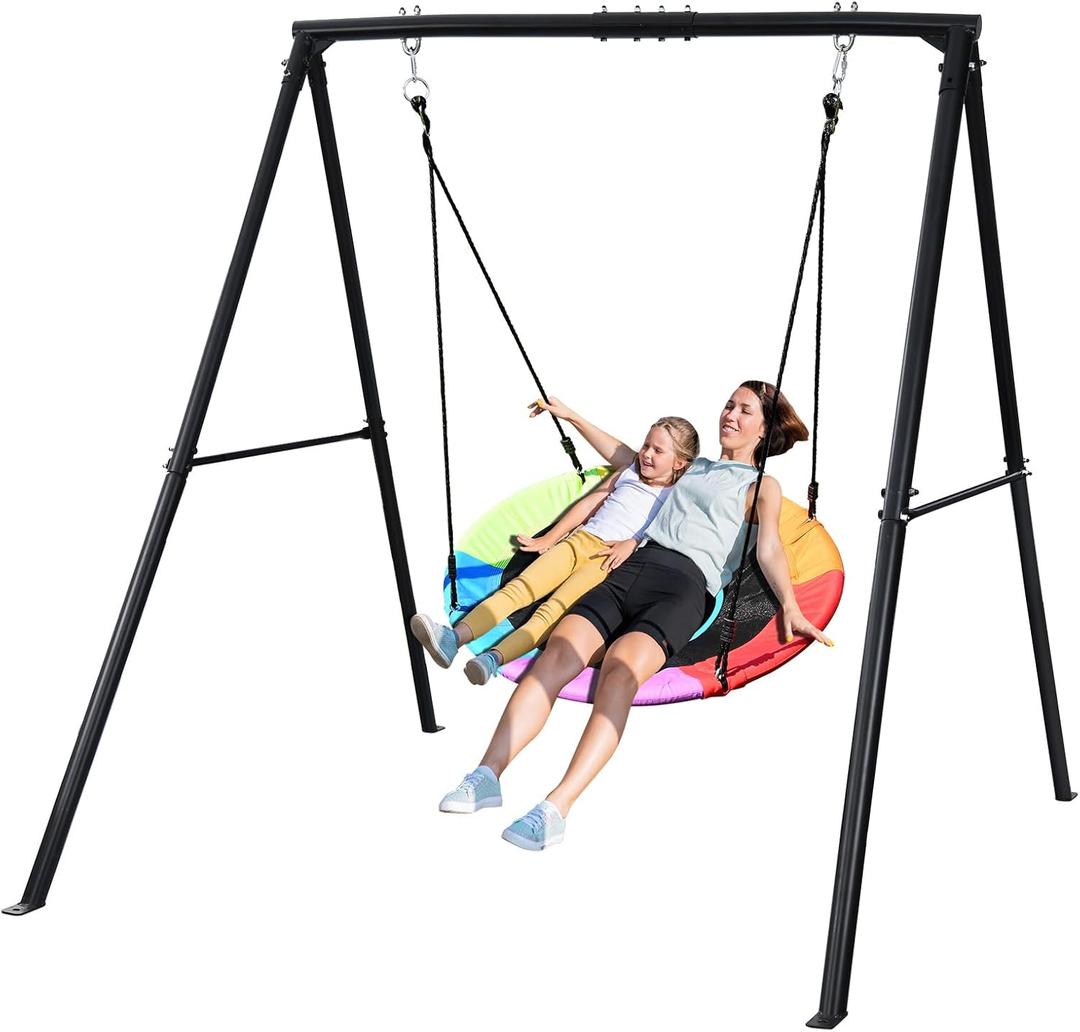 Trekassy 440lbs Swing Set with 40 Inch Saucer Tree Swing and Heavy Duty A-Frame Metal Stand (Multicolor) Patented