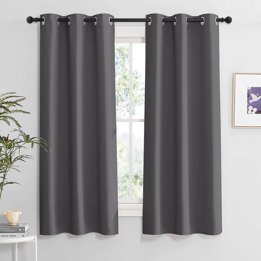 RYB HOME Grey Blackout Curtains 63 inches Length 2 Panels Set, Heavy Duty Solid Curtains Drapes Room Darkening Privcay Window Treatment for Bedroom Closet Bathroom, 42 inch Width x 63 inch Length (42"W x 63"L (Pack of 2))