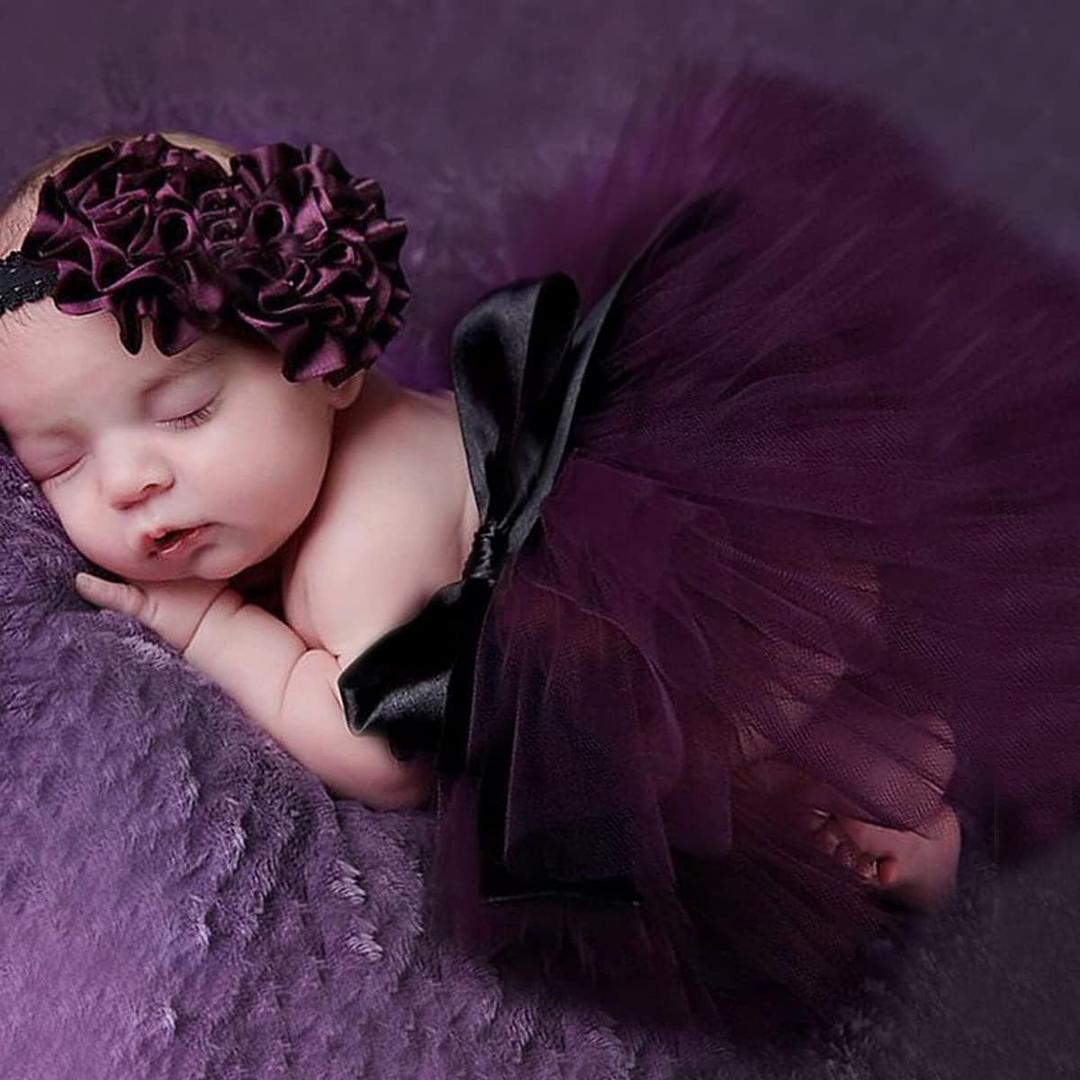 Ylsteed Newborn Girls Photography Prop Infant Tutu Skirt Newborn Lace Tulle Skirt Girl Photo Shoot Outfits Infant Princess Costume Clothes Photo Props-Purple