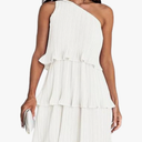 ELFTOWN Women's Summer Sleeveless Mini Dress Boho One Shoulder Ruffle Tiered Layered Chiffon Flowy Pleated A Line Dress Size L