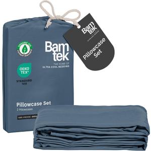 Pillow Cases King Size Set of 2 Pillowcases 100% Viscose from Bamboo Cooling Pillowcases, Soft & Breathable Pillow Case with Envelope Closure, Blue Pillow Cases (Storm)