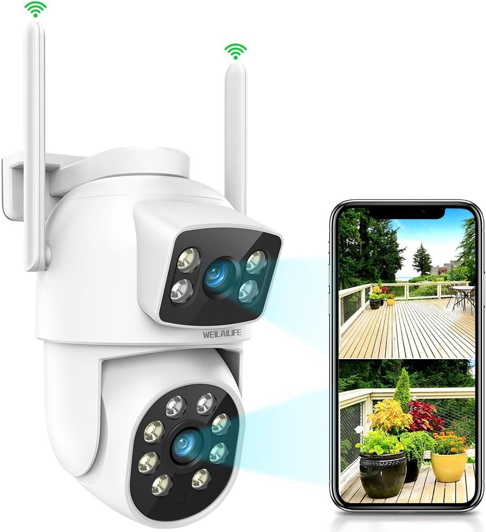 WEILAILIFE 2-Way Audio & Dual Lens Linkage Outdoor Wireless PTZ Security Camera, 2.4/5GHz Home WiFi Video Surveillance Cameras,360 View, Auto Tracking, IP66 Waterproof