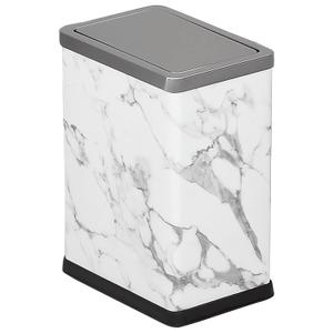 2.6 Gallon Small Office Bathroom Trash Can with Swing Lid,Living Room Bedroom Garbage can Wastebasket bin,Metal Decor Trash CanWhite Marble
