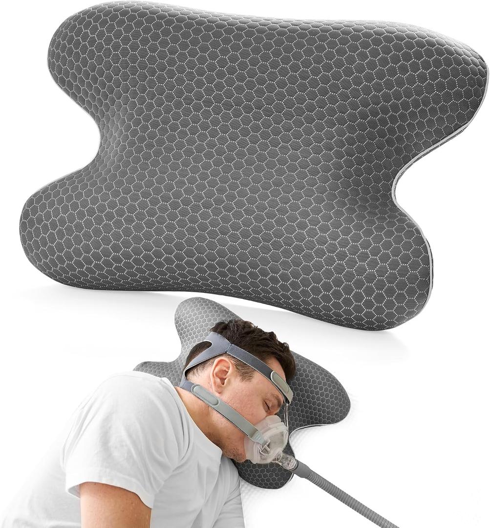 CPAP Bed Pillow for Side & Back Sleepers, Packable Neck Cervical Support Pillow with Cooling Cover for All CPAP Users, Memory Foam Pillow for Hotels Camping, 18.1"x11.8"x3.5"/4.3"