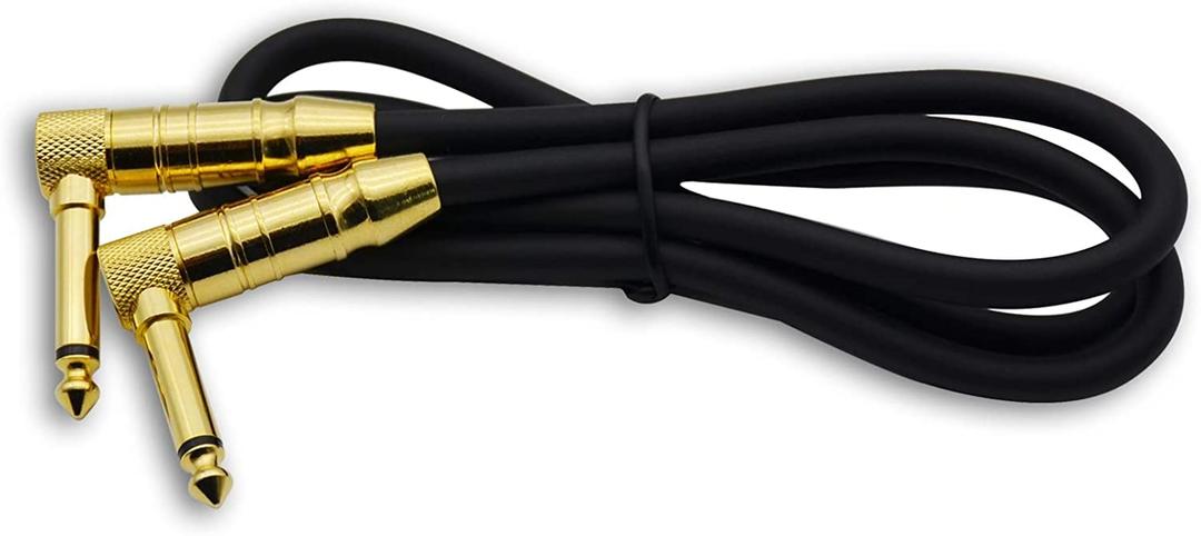 1/4" TS to 1/4" TS Right Angle Gold Speaker Cable, 3 Feet Black, Pack of 2