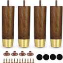 6 Inch Wooden Furniture Legs with Gold Cap Set of 4 Sofa Replacement Solid Wood Furniture Feet for Armchair Couch Cabinet Dresser Ottoman TV Stand Bed Legs (6inch)