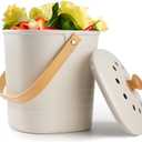 Compost Bin, LALASTAR Compost Bin Kitchen Counter with Lid, Made of Sustainable Bamboo Fiber, Odorless Indoor Compost Bin, 1 Gallon, Cream, Square