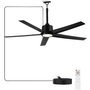 ocioc 52" Outdoor Ceiling Fans with Light,Plug in Ceiling Fan with Quiet DC Motor Dimmable with Remote for Porch Patios Pavilion Indoor/Outdoor Use(Black)