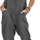 Yeokou Womens Overalls Linen Cotton Jumpsuits Loose Casual Jumpers with Pockets(Grey-S)