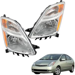 Replacement for Prius 2006-2009 Headlight Assembly Projector Chrome Left and Right Side Pair