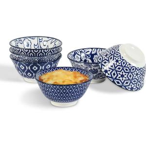 Selamica Ceramic Mini Bowl Set, 4 oz Dipping Bowls for Snack Side Dishes Condiment, Set of 6, Vintage Blue (3.5 inches)