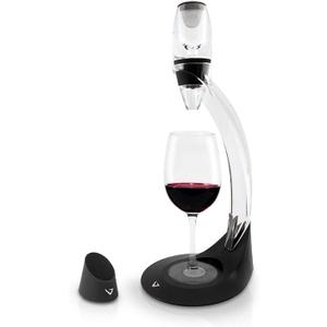 Vinturi Wine Aerator Deluxe Essential Red Wine Pourer and Decanter Tower Stand Set Easily and Conveniently Aerates Wine by the Bottle or Glass and Enhances Flavors with Smoother Finish, Black (0 Ounces)