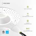 ASD 4 Inch Trimless LED Recessed Ceiling Light Fixture, Mud-in Canless Downlight with Junction Box, 5CCT Selectable 2700K-5000K, 15W 1055 Lumens, CRI90+, Anti-Glare, Dimmable, IC & Wet Rated, ETL