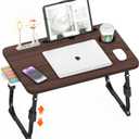 Laptop Desk for Bed Height Adjustable, Lap Bed Table with USB/Storage Drawer/Cup Holder/Tablet Stand/Book Shelf, Foldable Breakfast Tray Portable for Reading Writing, Sofa & Floor, Walnut